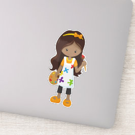 Pegatina Chica afroamericano, pintador, pinta, cepillo