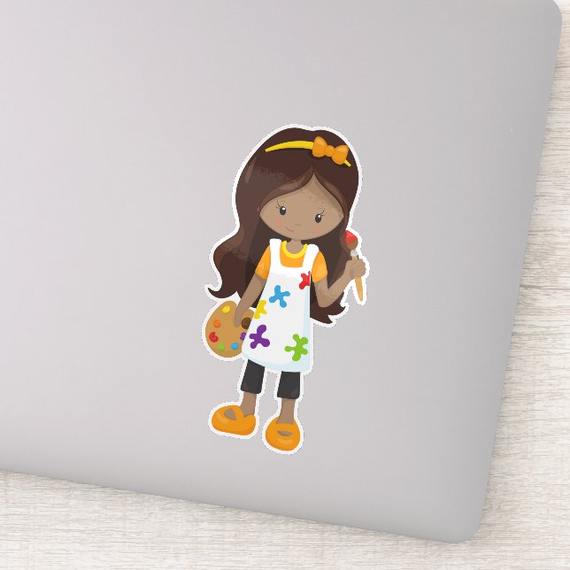 Pegatina Chica afroamericano, pintador, pinta, cepillo (Detalle)