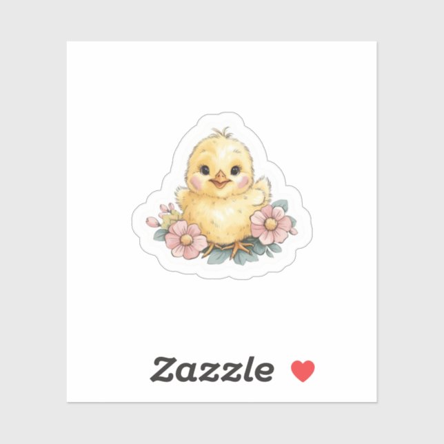 Pegatina Chica amarilla con flores (Hoja)