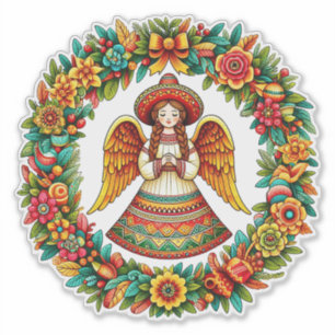 Pegatina Chica Angel de México flores de arte de la guerra 