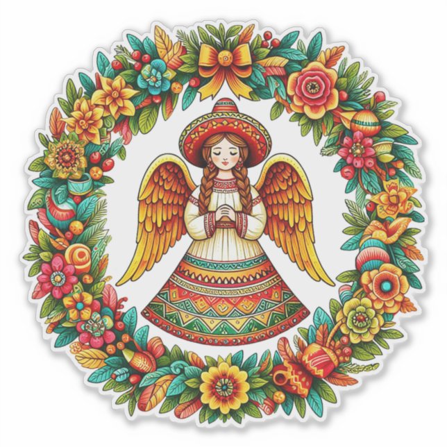 Pegatina Chica Angel de México flores de arte de la guerra  (Anverso)