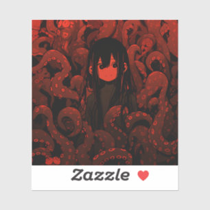 Pegatina Chica Anime del horror del Tentáculo Rojo