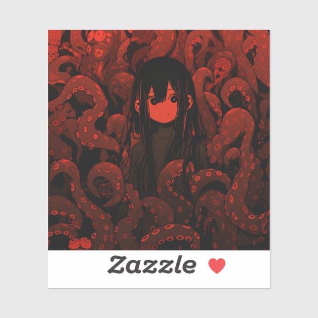 Pegatina Chica Anime del horror del Tentáculo Rojo (Hoja)