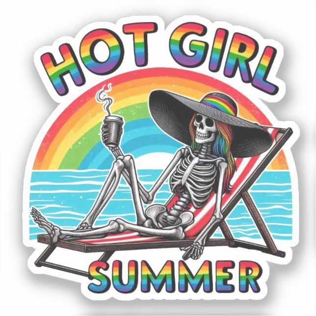 Pegatina Chica caliente Skeleton Retro Beach Design (Anverso)