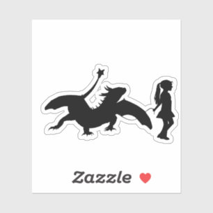 Pegatina Chica caminando por su Mascota Dragon Gracioso Reg