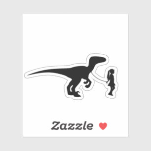 Pegatina Chica caminando sobre su Mascota Dinosaur Funny Ga