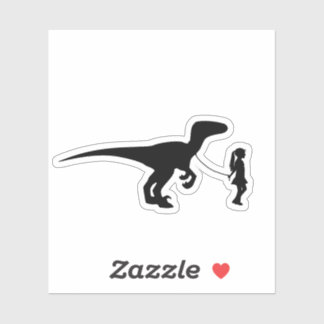 Pegatina Chica caminando sobre su Mascota Dinosaur Funny Ga