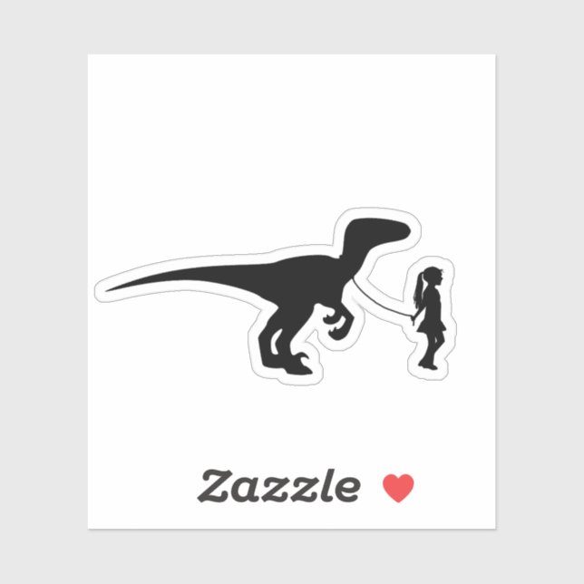 Pegatina Chica caminando sobre su Mascota Dinosaur Funny Ga (Hoja)