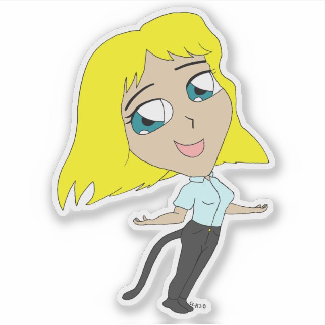 Pegatina chica chibi con cola (Anverso)