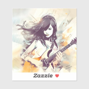 Pegatina Chica con vibraciones de música rock