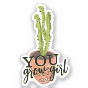 Pegatina Chica Crece Planta de Cactus Dibujada a Mano