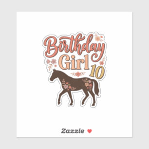 Pegatina Chica Cumpleaños 10 Caballo Diseño Vector Floral_1