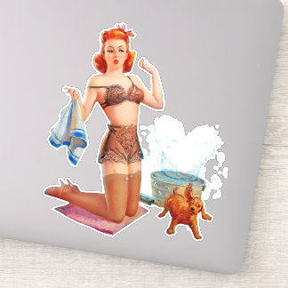 Pegatina Chica Cute Pin-up con arte vintage para perros peq