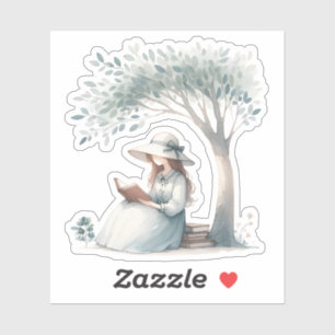 Pegatina Chica de acuarela estética leyendo un amante del l