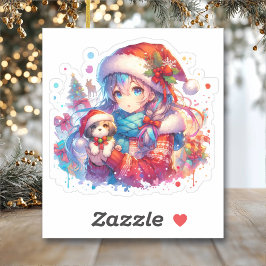 Pegatina Chica de animaciones en Navidades de la acuarela d