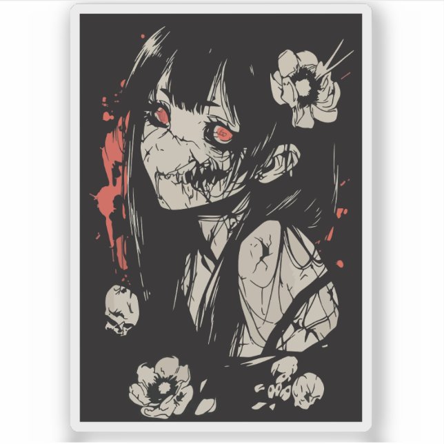 Pegatina Chica de anime de terror (Anverso)