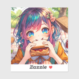 Pegatina Chica de anime lindo comiendo una mantequilla de m