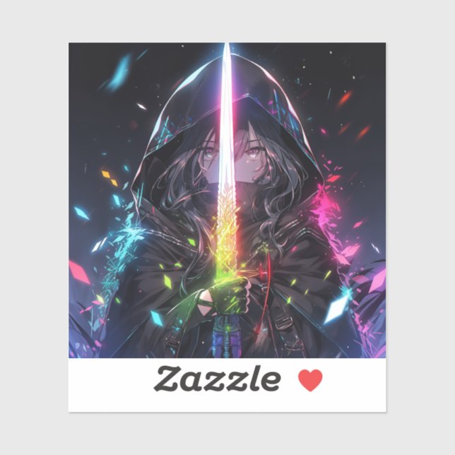 Pegatina Chica de anime mágico arcoiris (Hoja)
