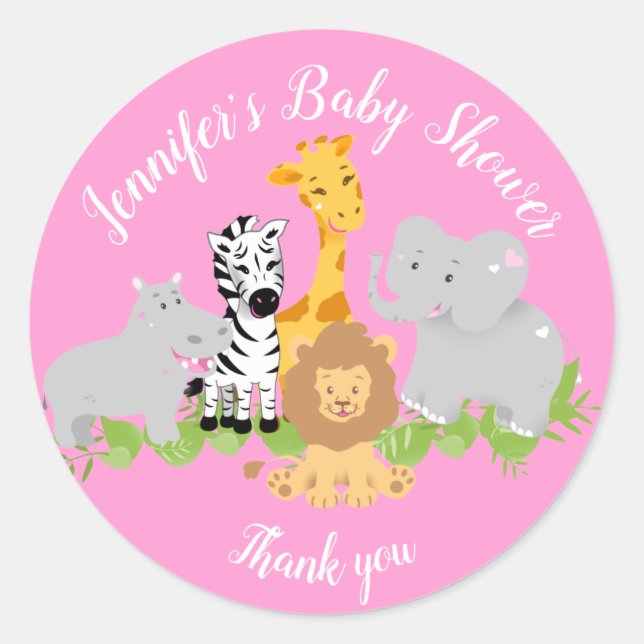 Pegatina Chica de Baby Shower Wild One Safari Anim (Anverso)