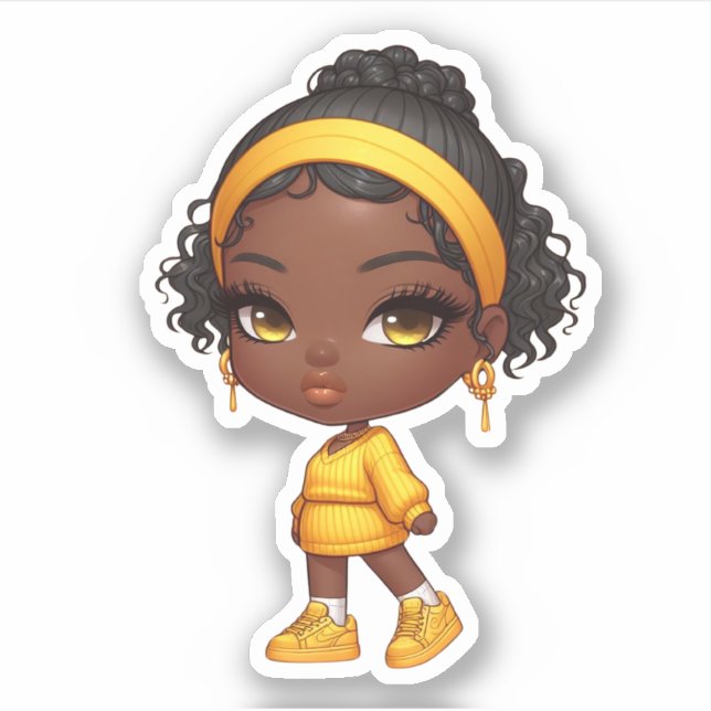 Pegatina chica de chibi negro lindo (Anverso)