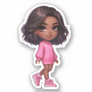 Pegatina chica de chibi negro rosa bonito