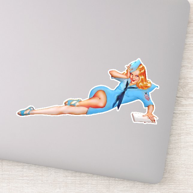 Pegatina Chica de clavija del asistente de lucha retro vint (Detalle)