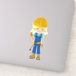 Pegatina Chica de construcción, pelo rubio, Chica cutáneo, 