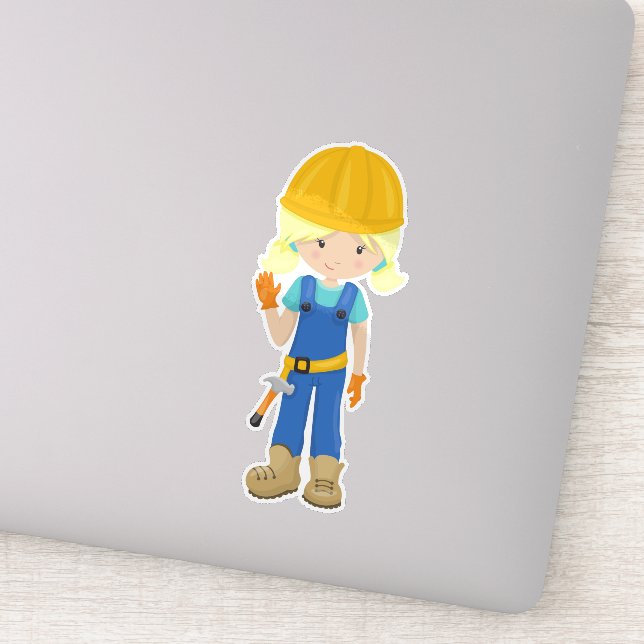 Pegatina Chica de construcción, pelo rubio, Chica cutáneo,  (Detalle)