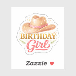 Pegatina Chica de Cumpleaños con Sombrero de Vaquera