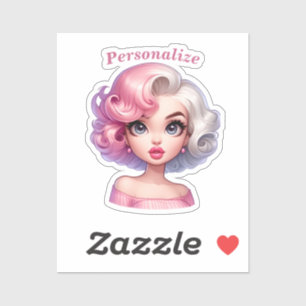 Pegatina Chica de Glamour Retro Animada Personalizable