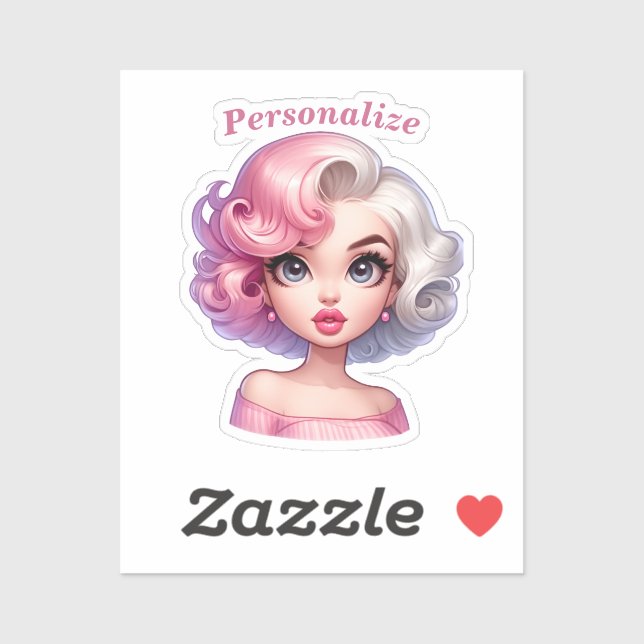 Pegatina Chica de Glamour Retro Animada Personalizable (Hoja)