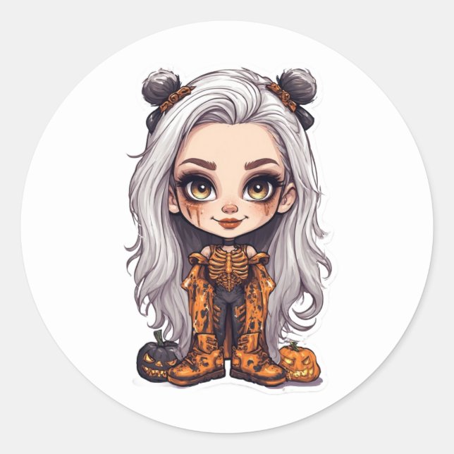 Pegatina Chica de Halloween | Chibi traje (Anverso)