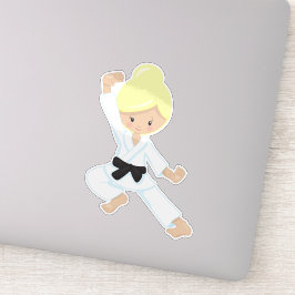 Pegatina Chica de karate, Chica lindo, cinturón negro, pelo