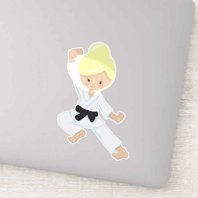 Pegatina Chica de karate, Chica lindo, cinturón negro, pelo (Detalle)