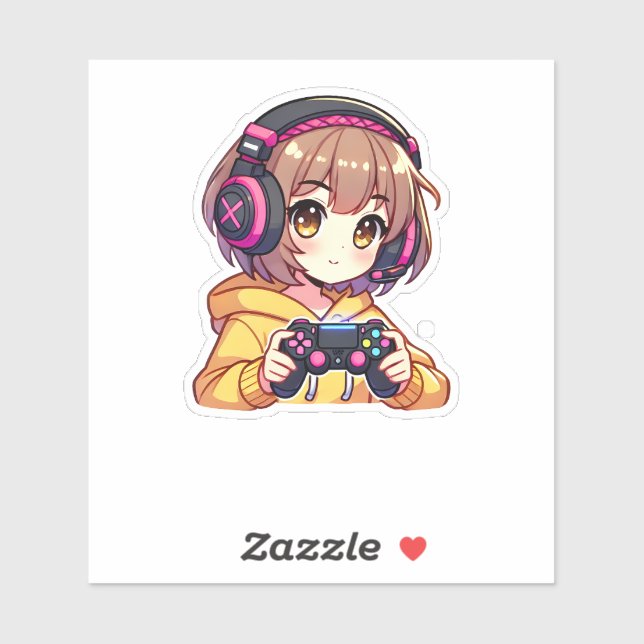 Pegatina Chica de Kawaii Anime Gamer (Hoja)