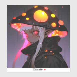 Pegatina Chica De La Fantasía Oscura Mushroom Elf Anime