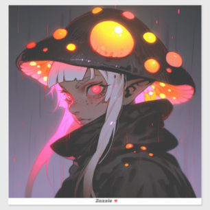 Pegatina Chica De La Fantasía Oscura Mushroom Elf Anime
