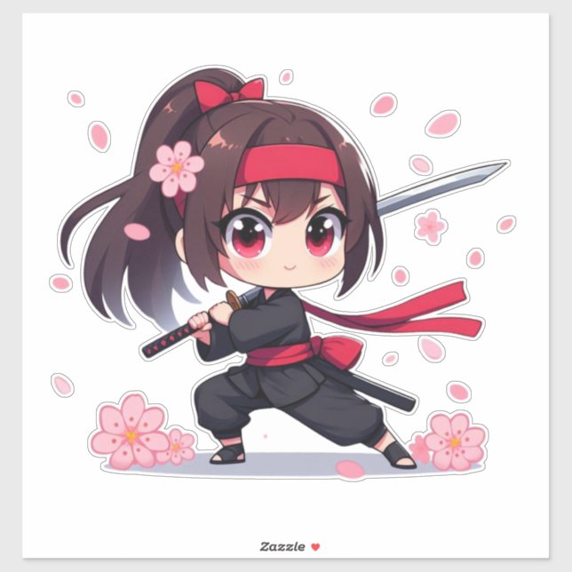 Pegatina Chica de la floración guerrera de ninja (Hoja)