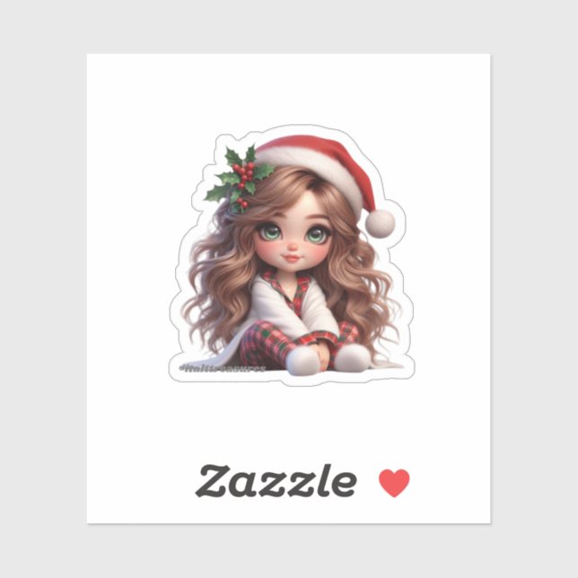 Pegatina Chica de Navidades con arte de Santa Hat (Hoja)
