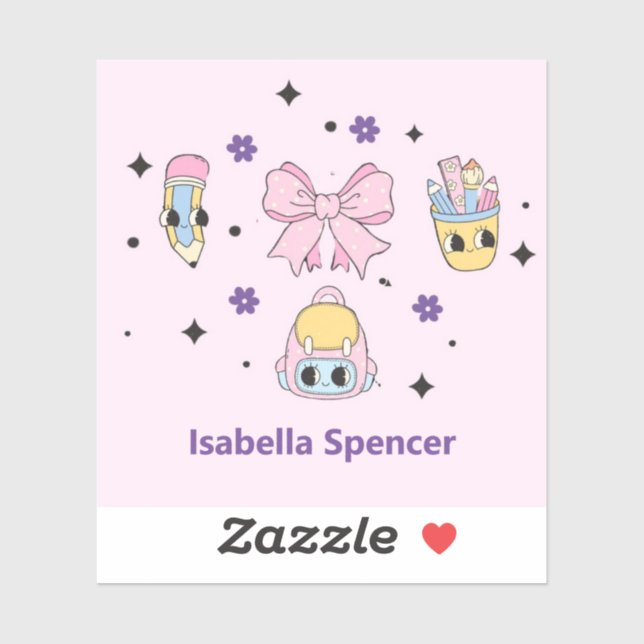 Pegatina Chica de nombre personalizado color rosa suave (Hoja)