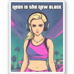 Pegatina Chica de nostalgia neonesa de vaporwave Lo-Fi retr