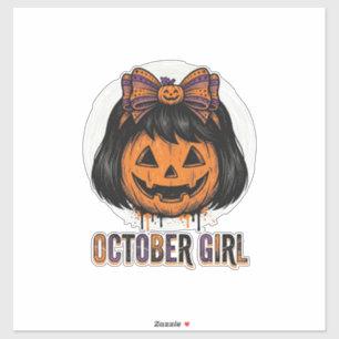 Pegatina Chica de Octubre Diseño de Vector de Calabaza de H