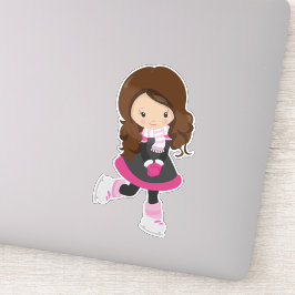 Pegatina Chica de patinaje sobre hielo, Chica lindo, pelo m