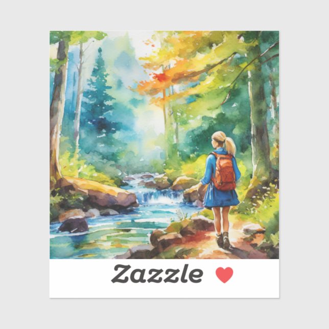 Pegatina Chica de senderismo (Hoja)