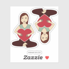 Pegatina Chica de yoga lindo sosteniendo el corazón rojo
