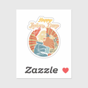Pegatina Chica del feliz Día del Trabajo y fuerte movimient