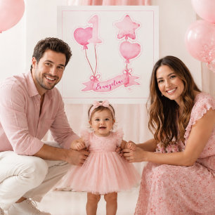 Pegatina Chica divertida de globo Cumpleaños 1er nombre