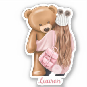 Pegatina Chica en rosa con Personalizado de oso de Teddy Vi
