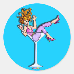 Pegatina - Chica en un vaso de Martini, rojo lilo
