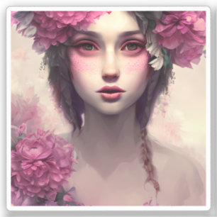 Pegatina Chica etéreo con pecas rosadas